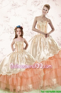 Flirting Ruffled Floor Length Peach 15th Birthday Dress Sweetheart Sleeveless Lace Up