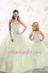 Beautiful Yellow Green Sleeveless Floor Length Beading Lace Up Sweet 16 Dresses