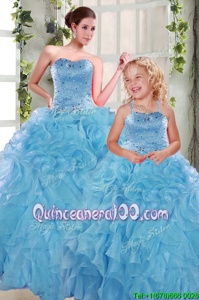 Colorful Sleeveless Beading and Ruffles Lace Up Quinceanera Dress