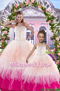 Suitable Sweetheart Sleeveless Sweet 16 Quinceanera Dress Floor Length Beading Multi-color Tulle