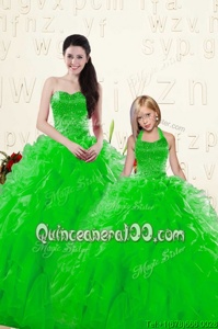 Inexpensive Sleeveless Organza Floor Length Lace Up Vestidos de Quinceanera inGreen forSpring and Summer and Fall and Winter withBeading and Ruffles