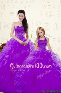 Eggplant Purple Sleeveless Beading and Ruffles Floor Length Sweet 16 Dress