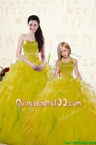 Flirting Yellow Lace Up Sweetheart Beading and Ruffles Sweet 16 Quinceanera Dress Organza Sleeveless