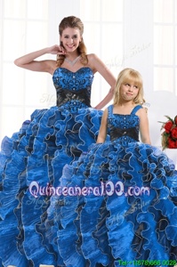 Sleeveless Lace Up Floor Length Beading and Appliques and Ruffles Ball Gown Prom Dress