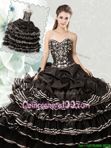 Ideal Pick Ups Ruffled Sweetheart Sleeveless Lace Up Vestidos de Quinceanera Black Organza