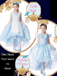 Organza Scoop Cap Sleeves Zipper Bowknot Flower Girl Dress in Light Blue