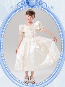 Superior White Flower Girl Dress Quinceanera and Wedding Party and For with Beading Scoop Short Sleeves Zipper