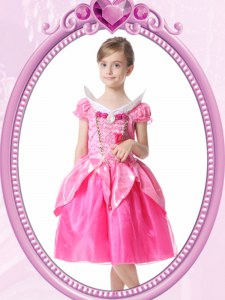 Delicate Short Sleeves Beading and Hand Made Flower Clasp Handle Flower Girl Dresses