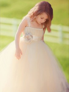 Most Popular Champagne A-line Tulle Straps Sleeveless Bowknot and Hand Made Flower Floor Length Zipper Flower Girl Dresses for Less