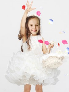 White Scoop Neckline Lace and Ruffles Flower Girl Dress Sleeveless Zipper