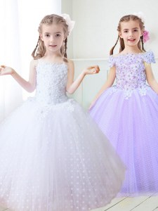 Noble Sleeveless Zipper Floor Length Beading and Appliques Flower Girl Dresses for Less