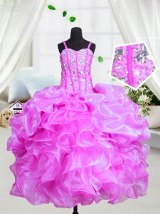 Sleeveless Beading and Ruffles Lace Up Pageant Dress