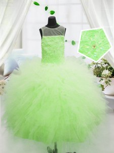 Modern Floor Length Yellow Green Girls Pageant Dresses Scoop Sleeveless Zipper