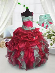 Sleeveless Lace Up Floor Length Beading and Ruffles Kids Pageant Dress