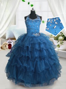 Spaghetti Straps Sleeveless Organza Custom Made Pageant Dress Beading and Ruffled Layers Lace Up