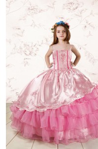 Sleeveless Embroidery and Ruffled Layers Lace Up Kids Pageant Dress