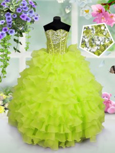 Sequins Ruffled Ball Gowns Little Girls Pageant Dress Sweetheart Organza Sleeveless Floor Length Lace Up