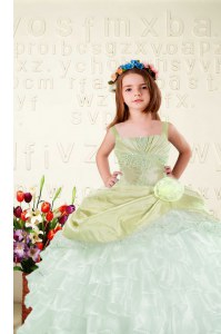 Ruffled Floor Length Ball Gowns Sleeveless Yellow Green Kids Formal Wear Lace Up