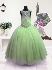 Scoop Beading Little Girls Pageant Dress Green Zipper Sleeveless Floor Length