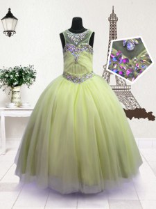 Apple Green Ball Gowns Organza Scoop Sleeveless Beading Floor Length Zipper Little Girls Pageant Gowns