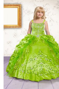 Apple Green Sleeveless Floor Length Beading and Appliques and Pick Ups Lace Up Pageant Dress Toddler