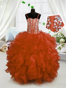 Sleeveless Lace Up Floor Length Beading and Ruffles Pageant Gowns For Girls