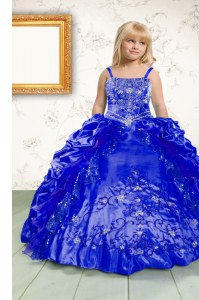 Pick Ups Royal Blue Sleeveless Satin Lace Up Kids Pageant Dress for Party and Wedding Party