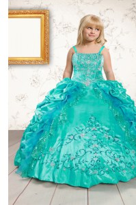 Sleeveless Lace Up Floor Length Beading and Appliques and Pick Ups Little Girls Pageant Gowns