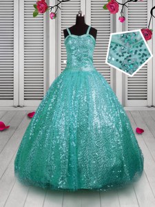 High Quality Sleeveless Lace Up Floor Length Beading and Sequins Girls Pageant Dresses