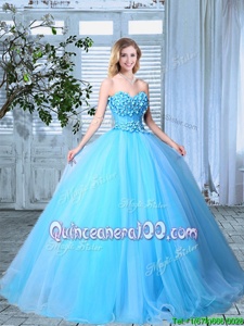 Hot Selling Baby Blue Sleeveless Floor Length Appliques Lace Up Sweet 16 Quinceanera Dress