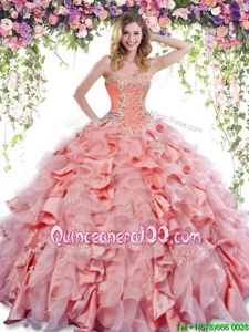 Dynamic Orange Red Sleeveless Beading and Ruffles Floor Length Sweet 16 Dresses