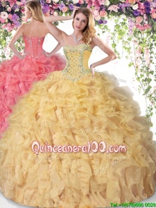 Customized Sleeveless Beading and Ruffles Lace Up Quinceanera Dress