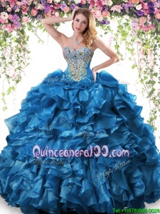 Fabulous Sweetheart Sleeveless Organza Vestidos de Quinceanera Beading and Ruffles Lace Up