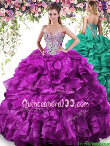 Pretty Sleeveless Lace Up Floor Length Beading and Ruffles Sweet 16 Dress