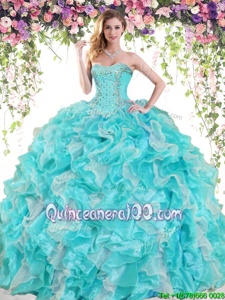 Edgy Spring and Summer and Fall and Winter Organza Sleeveless Floor Length 15th Birthday Dress andBeading and Ruffles