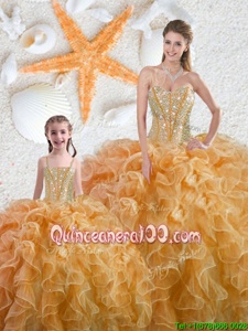 Glamorous Yellow Sweetheart Neckline Beading Sweet 16 Dress Sleeveless Lace Up