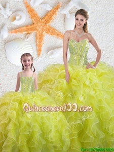 Dynamic Spring and Summer and Fall and Winter Organza Sleeveless Floor Length Sweet 16 Dress andBeading and Ruffles