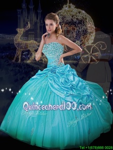 Eye-catching Pick Ups Floor Length Ball Gowns Sleeveless Blue Sweet 16 Dress Lace Up