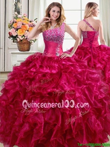 Fantastic One Shoulder Sleeveless Beading and Ruffles Lace Up Sweet 16 Dresses