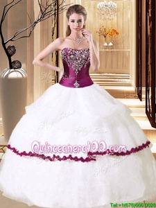 Flare Organza Strapless Sleeveless Lace Up Beading 15th Birthday Dress inWhite