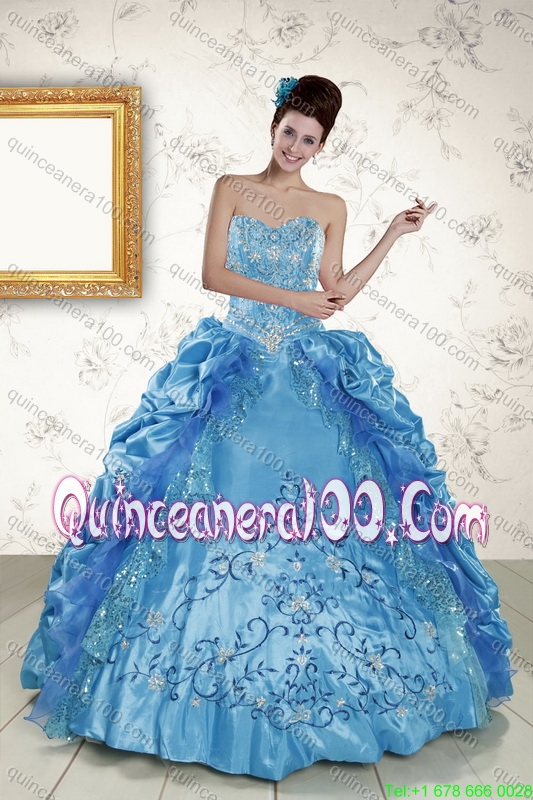 Teal Sweetheart Embroidery Quinceanera Dress and Strapless Short Dama ...