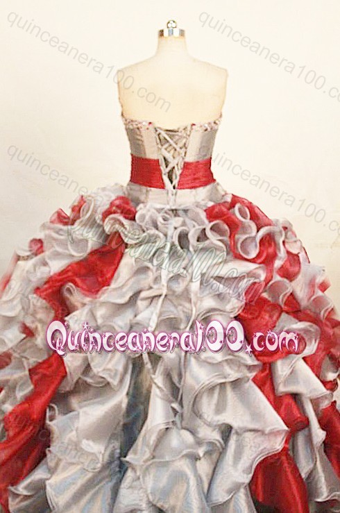 Gorgeous Ball Gown Floor-length Sliver Organza Beading Quinceanera Dress