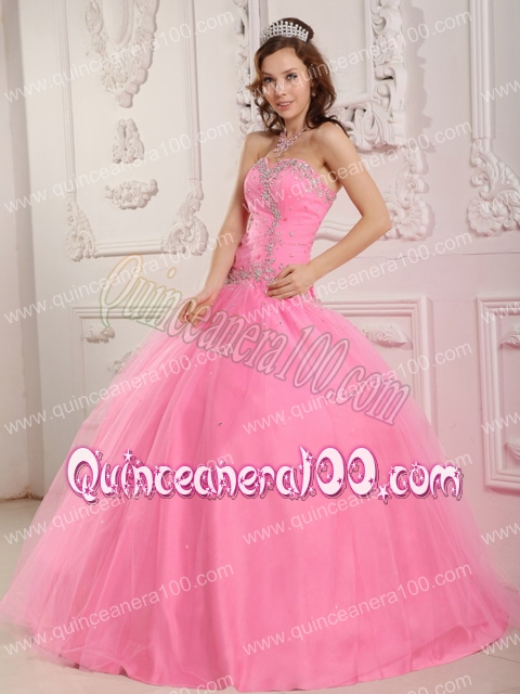 Lovely Ball Gown Sweetheart Floor Length Tulle Appliques Rose Pink Quinceanera Dress