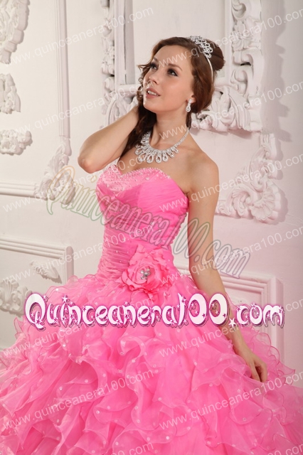 Romantic Ball Gown Sweetheart Floor-length Organza Beading Rose Pink