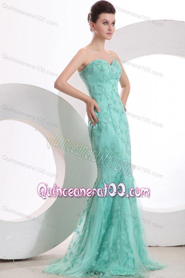 2014 Sexy Mermaid Apple Green Mother of the Dresses with Embroidery ...