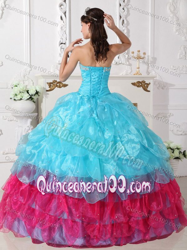 Aqua Blue and Hot Pink Quinceanera Dress with Ruffle Pieces ...