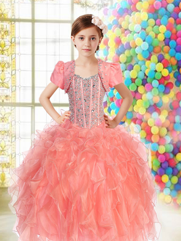 Watermelon Straps Elegant Little Girl Pageant Dress with Beading ...