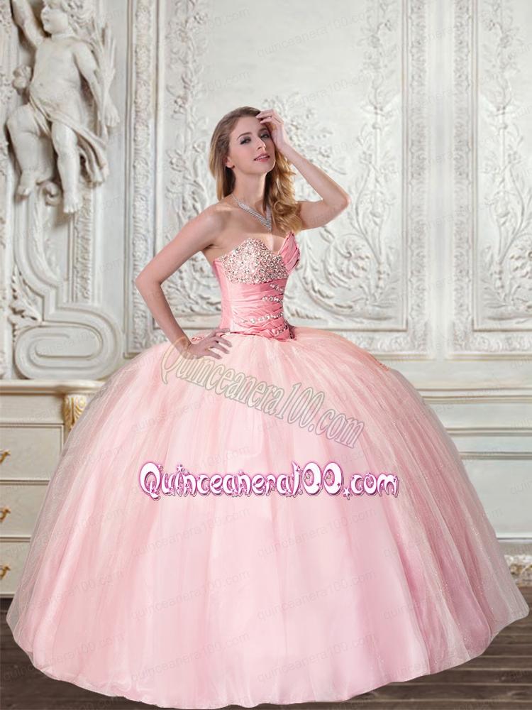 Detachable And Super Hot Baby Pink Sweet 15 Dress With Beading 