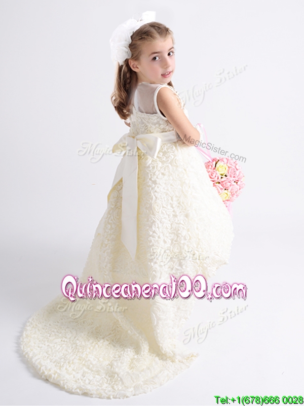 Lovely See Through Beaded and Bowknot Flower Girl Dress in Rolling ...