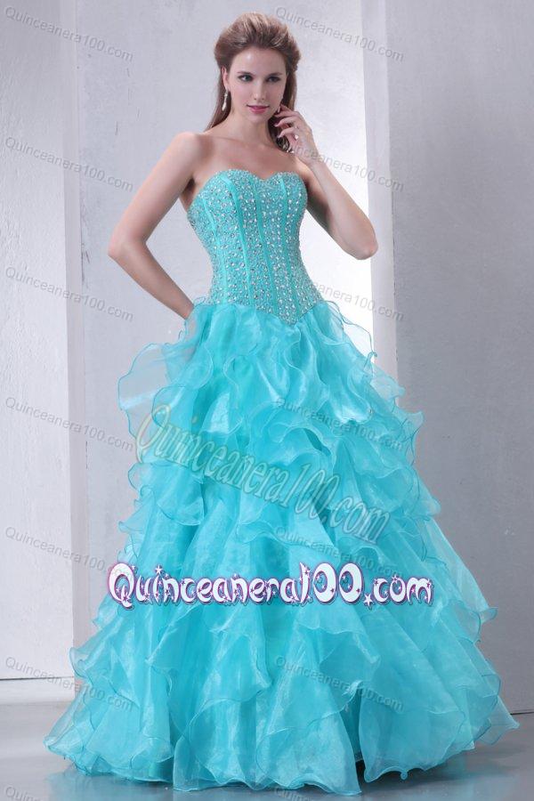A-line Turquoise Sweetheart Beading and Ruffles Quinceanera Dress ...